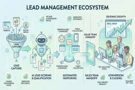 AI-powered lead management automation system showing lead capture, qualification, and workflow optimization process