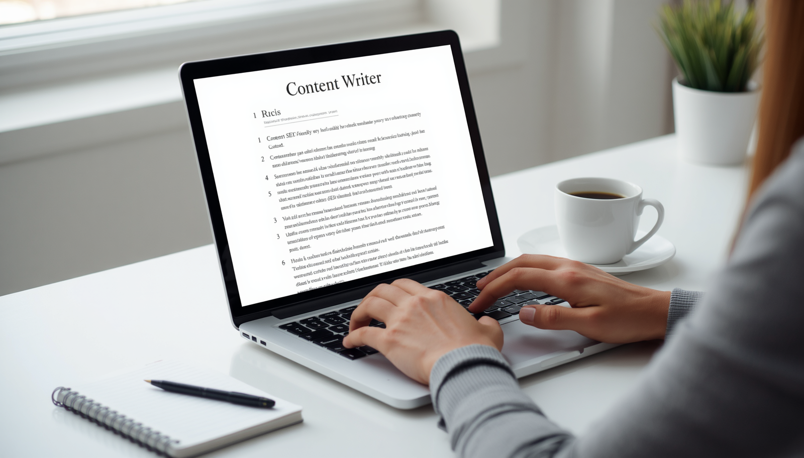 Person typing content on laptop with document editor on screen