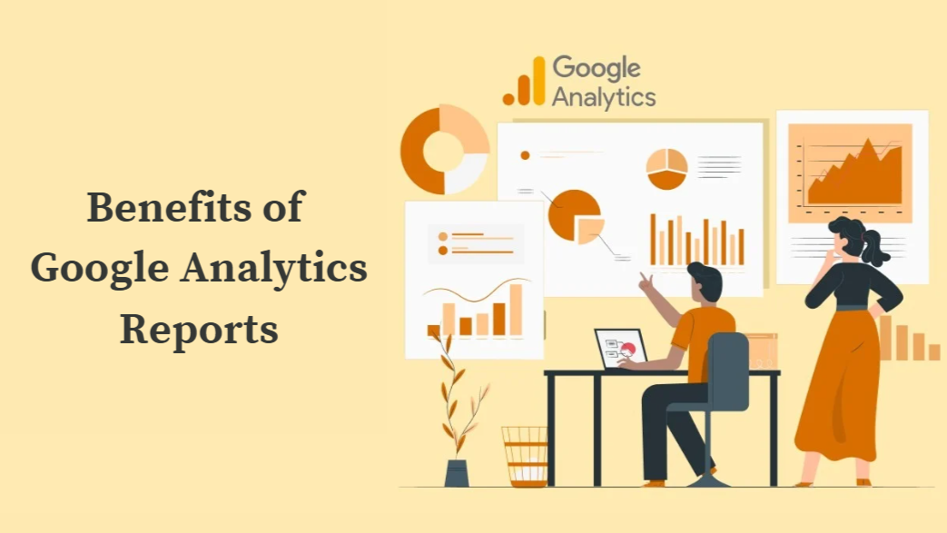 professionals analyzing Google Analytics charts and graphs on a dashboard with pie charts and bar graphs