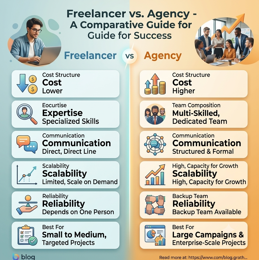 Comparison showing freelancer vs agency.