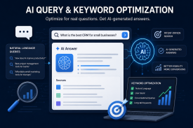 AI query and keyword optimization dashboard showing content analysis, keyword targeting, and search performance insights.