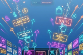 digital advertising display with Flash Sale, Limited Time Offer, and Special Deal signs on dark background
